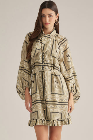 Long Sleeve Geo Print Dress