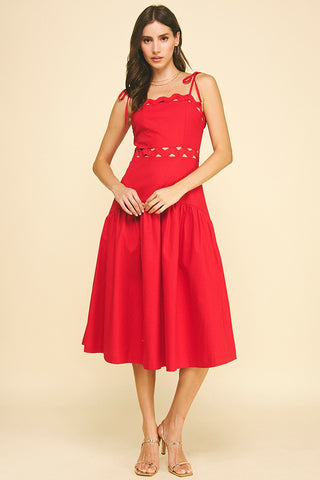 Red Scallop Detail Midi