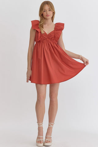 Rust Flutter Sleeve Mini Dress
