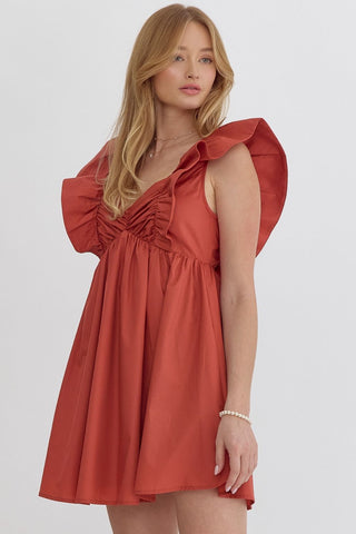 Rust Flutter Sleeve Mini Dress