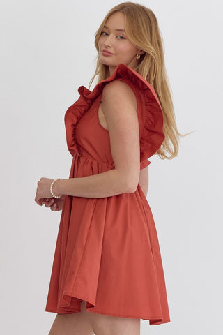 Rust Flutter Sleeve Mini Dress