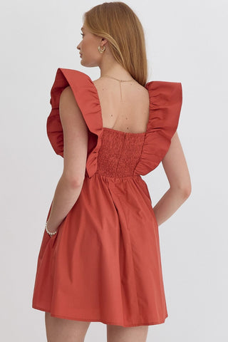 Rust Flutter Sleeve Mini Dress