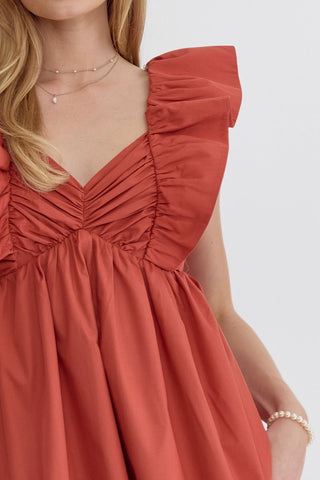 Rust Flutter Sleeve Mini Dress