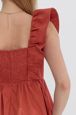 Rust Flutter Sleeve Mini Dress