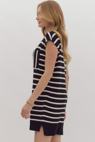 Black and White Strip Sweater Dress