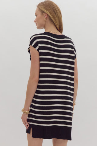 Black and White Strip Sweater Dress
