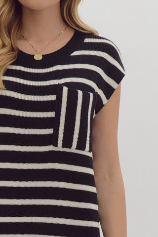 Black and White Strip Sweater Dress
