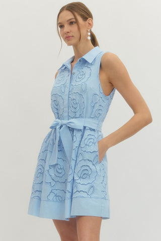 Blue Lace Overlay Mini Dress