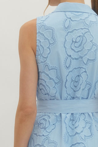 Blue Lace Overlay Mini Dress