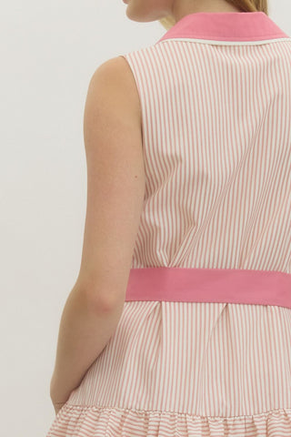 Dusty Pink Stripe Tie Waist Dress