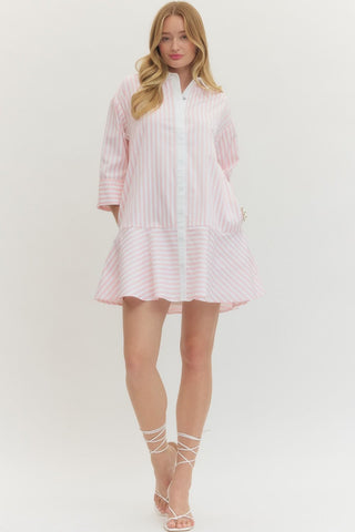 Quarter Sleeve Length Stripe Dress