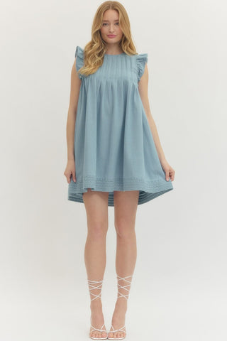Denim Ruffle Sleeve Dress