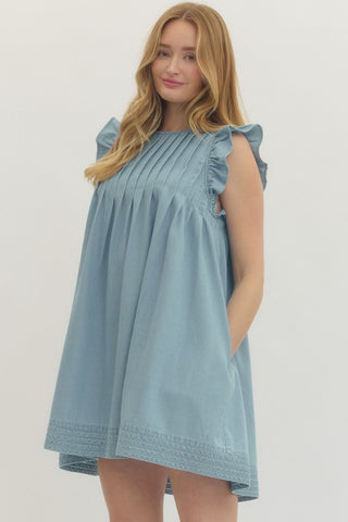 Denim Ruffle Sleeve Dress