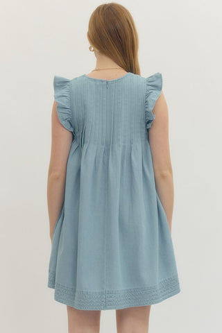 Denim Ruffle Sleeve Dress