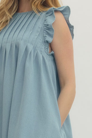 Denim Ruffle Sleeve Dress
