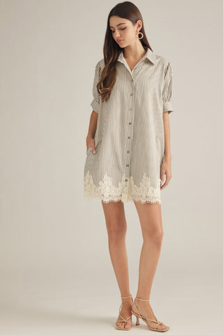 Mocha Gray Lace Trim Dress