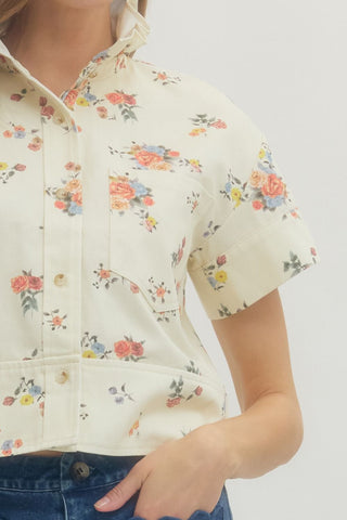 Floral Ruffle Neck Top