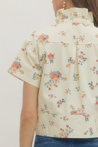 Floral Ruffle Neck Top