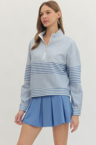 Stripe Quarter Zip Pullover