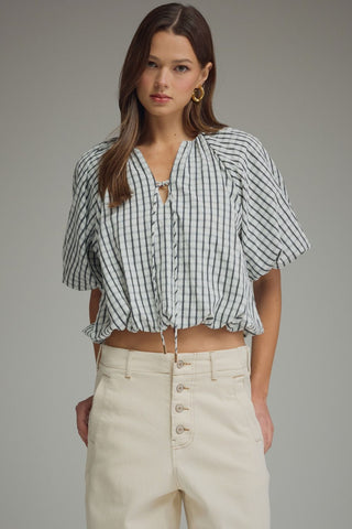 Plaid Puff Sleeve Blousse