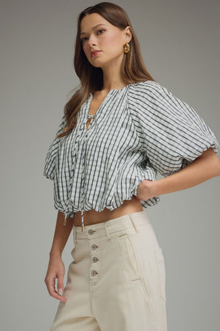 Plaid Puff Sleeve Blousse