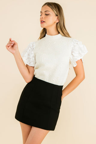 Mock Neck Knit Top Embelished Sleeve