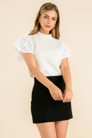 Mock Neck Knit Top Embelished Sleeve