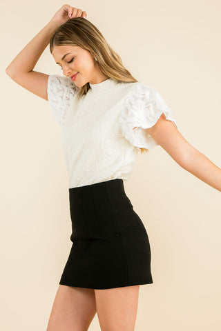 Mock Neck Knit Top Embelished Sleeve