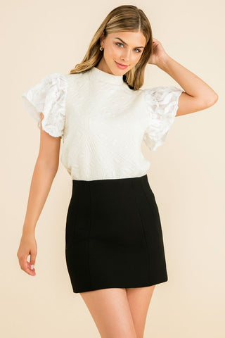 Mock Neck Knit Top Embelished Sleeve