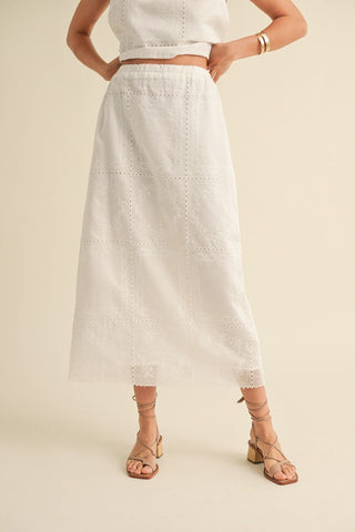 White Eyelet Midi Skirt