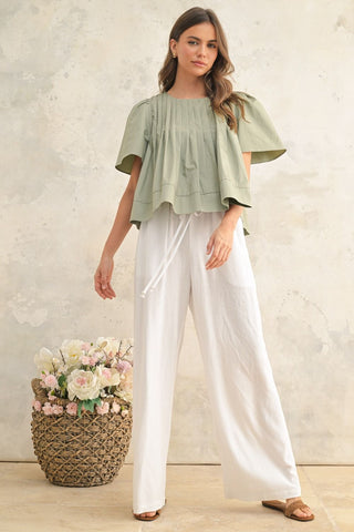Sage Green Pleated Blouse