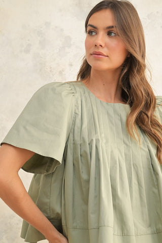Sage Green Pleated Blouse