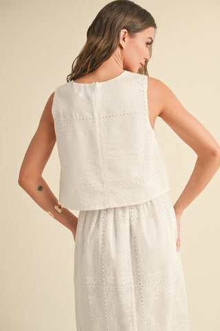 White Eyelet Square Neck Sleeveless Top
