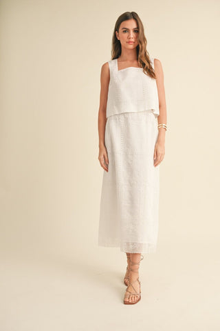 White Eyelet Square Neck Sleeveless Top
