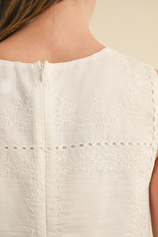 White Eyelet Square Neck Sleeveless Top