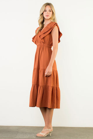 Orange Tiered Midi Dress