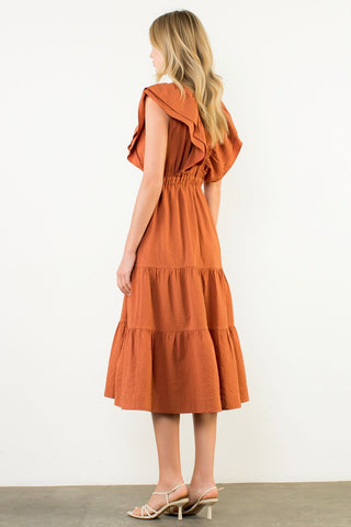 Orange Tiered Midi Dress