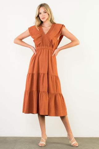 Orange Tiered Midi Dress