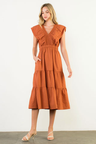 Orange Tiered Midi Dress