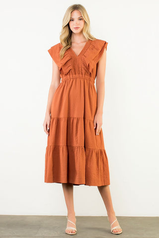Orange Tiered Midi Dress