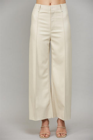 Cream Faux Leather Wide Leg Trouser