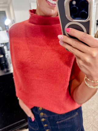 Orange Sleeveless Mock Neck Sweater