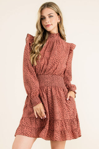 Smock Neck Ruffle Dress