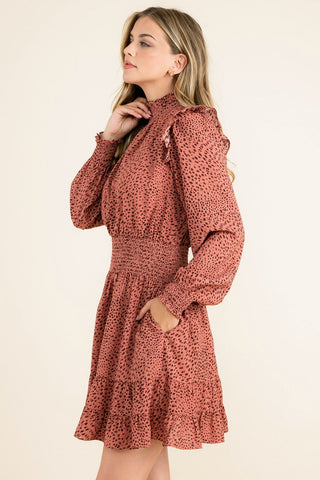 Smock Neck Ruffle Dress
