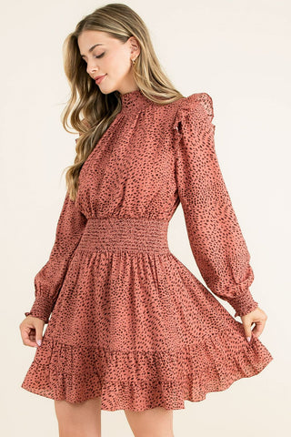 Smock Neck Ruffle Dress