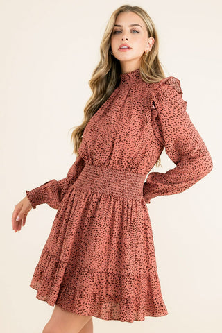 Smock Neck Ruffle Dress