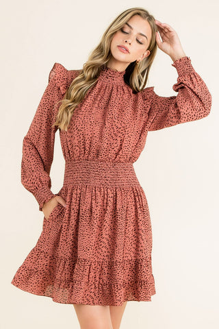 Smock Neck Ruffle Dress