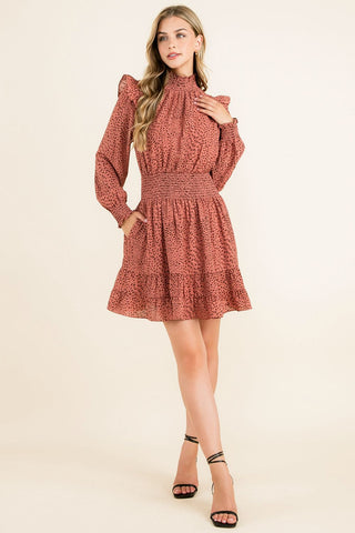 Smock Neck Ruffle Dress