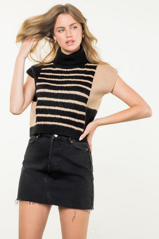 Turtleneck Striped Knit Top