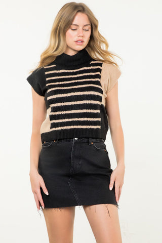 Turtleneck Striped Knit Top